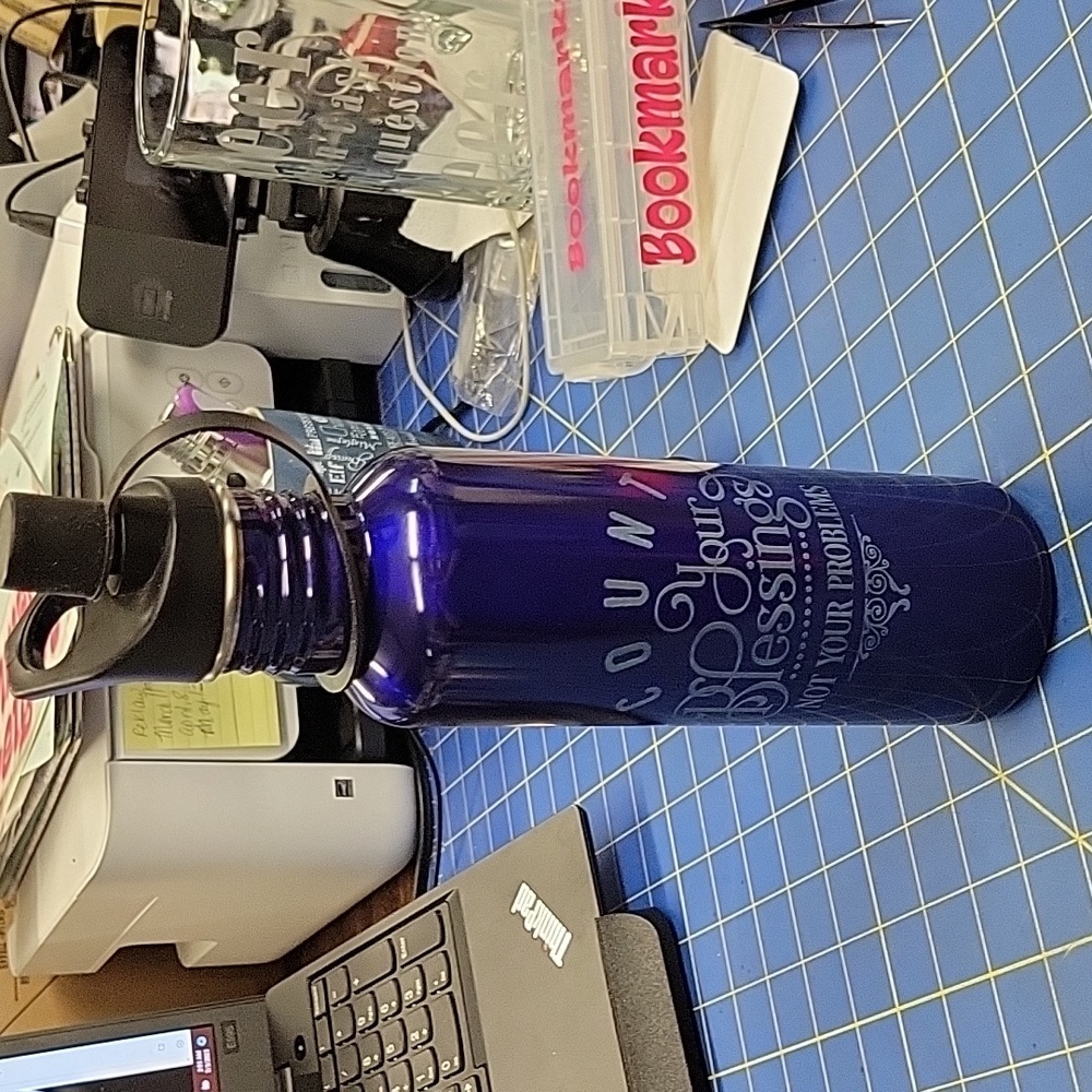 Stainless Steel 11" Bottle "Count Your Blessings Not Your Problems" Purple/Blue